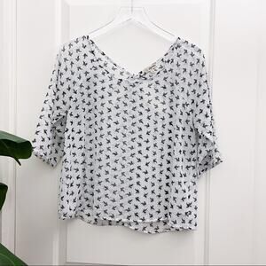 Lily White Bird Print Sheer Top